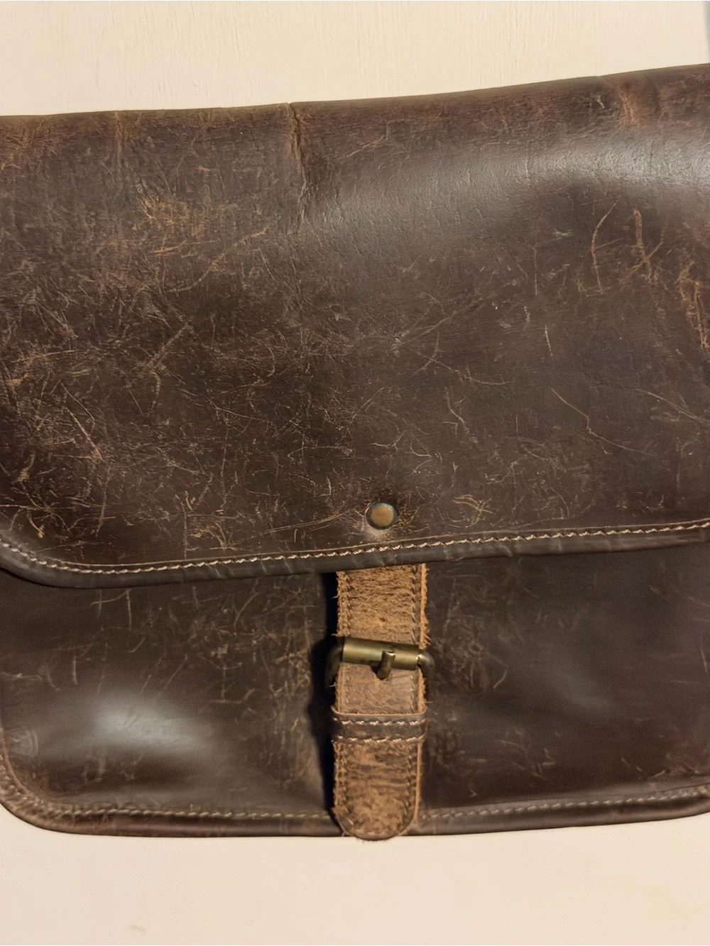 Oskar Stag Distressed Leather Messenger‎ Bag Rustic Brown Crossbody Satchel
